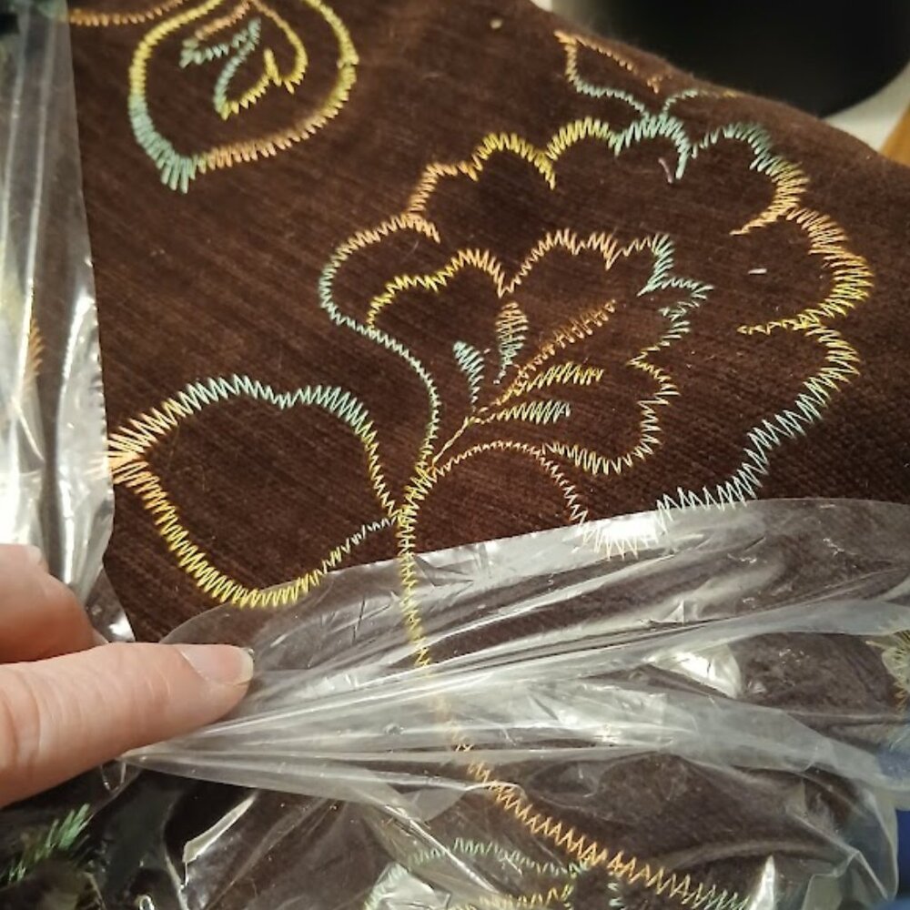 New Heavy Upholstery style Brown Corduroy Fabric Embroidered Variegated floral
